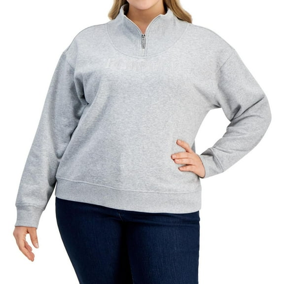 Tommy Hilfiger Womens Logo QuarterZip Sweatshirt, Grey, Plus Size, 3X