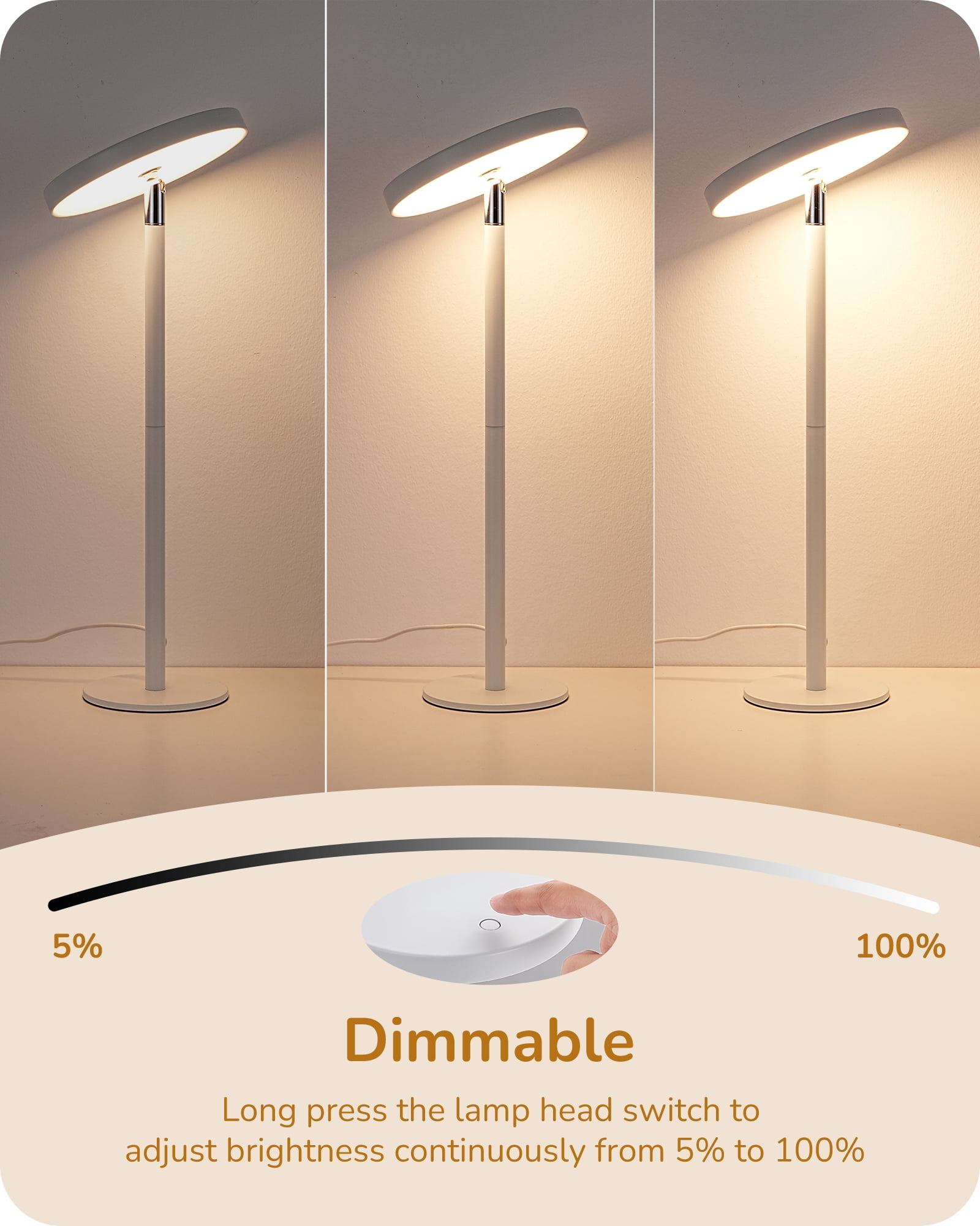 EDISHINE LED Table Lamp with 2 Adjustable Height, 5%-100% Dimmable & 3 Color Temperature, Touch Control, Modern Desk Lamp for Office, Reading, White