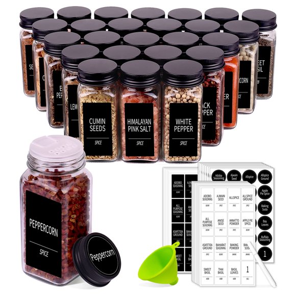 Juego de tarros de especias Churboro Glass con etiquetas de 120 ml x 25 con accesorios
