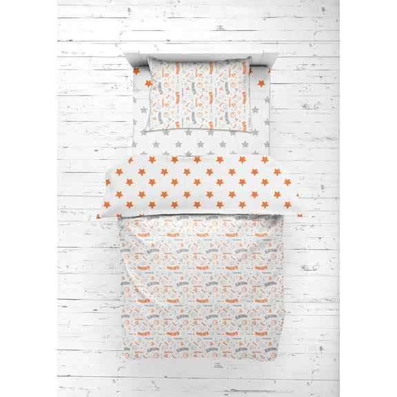 Bacati - Sports 100% Cotton Muslin 4-Piece Toddler Bedding Set, Basketball Orange/Grey