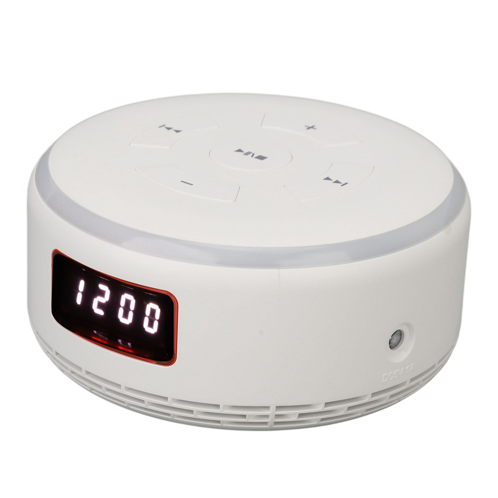 Xirurus Smart Bluetooth Alarm Clock Speaker Wireless Multifunction Digital LED Display Adjustable Brightness with Colorful Night Light Portable Bass Subwoofer Round White Design 4.3 inches / 108 mm