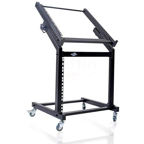 Support Roulant à Montage sur Rack et Rails de Plateforme de Mélangeur Ajustables par GRIFFIN / Support de Chariot 19U pour Studio de Musique, Cabine, Armoire d'Enregistrement Audio Pro / Équipement de Scène, Étui de Rangement pour Équipement DJ pour Amplificateur, Effets