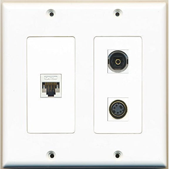 RiteAV - 1 Port S-Video 1 Port Toslink 1 Port Cat5e Ethernet White - 2 Gang Wall Plate