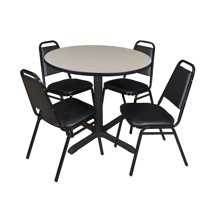 Regency 42 in. Round X-Base Breakroom Table- Maple & 4 Restaurant Stack Chairs- Black