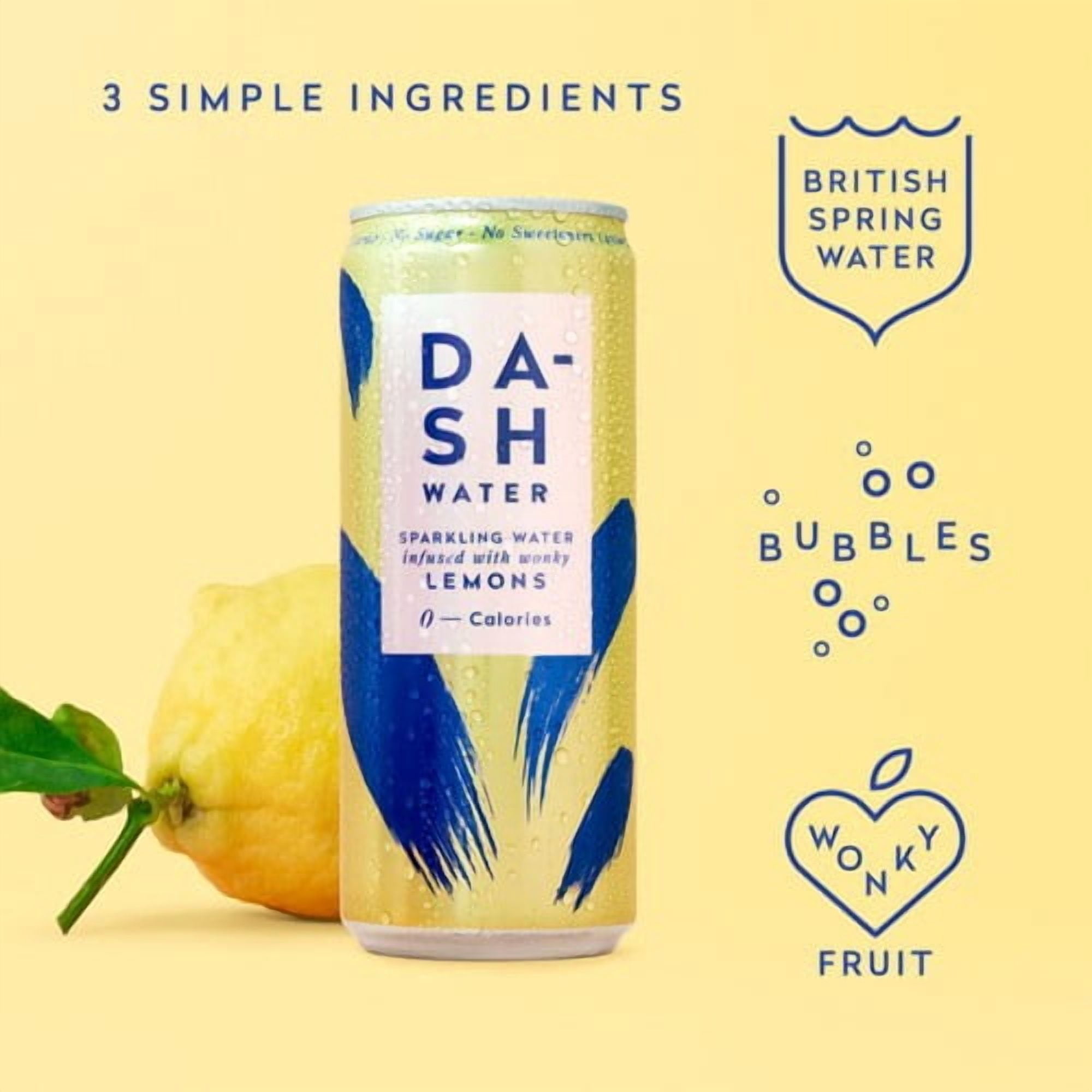 DASH Lemon Infused Sparkling Water 12 x 330ml, British Import (Pack of 2)