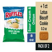 Ruffles Sour Cream and Onion Potato Chips 8 oz - Pack of 2 & Lotus Biscoff Cookie - 0.2 Oz - 1 ct
