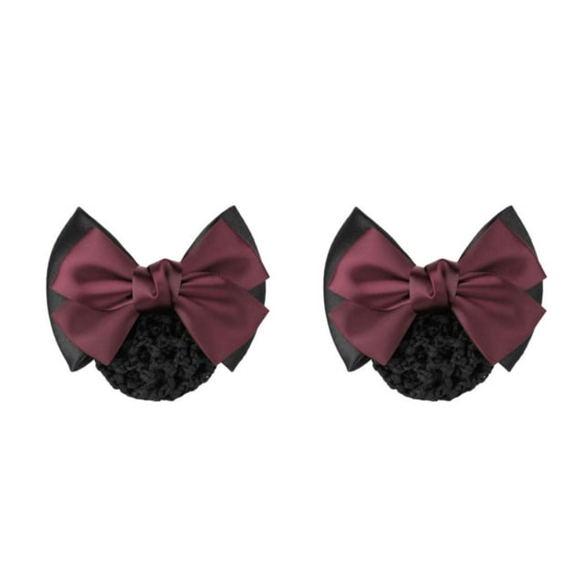 Transemion Wide Application Bow Work Hair Clips Snood Net For Stylish And Convenient Good Gifts Cloth Bowknot Hair Clip Hairnets Two Bows-wine red 2Set