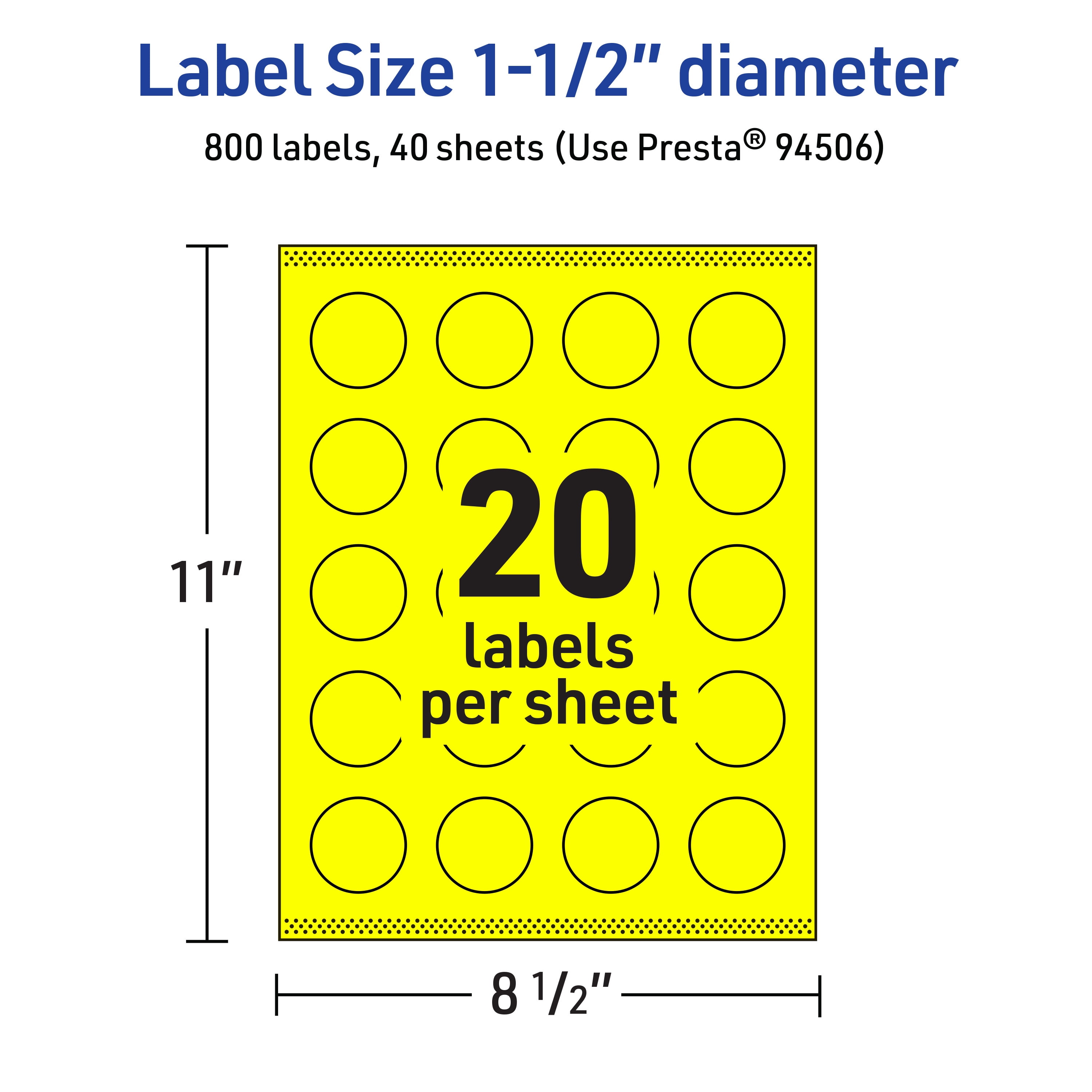 Avery Printable Round Labels, Neon Yellow, 1.5" Diameter, 800ct