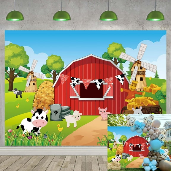Farm Red Barn Theme Cute Backdrop Farm Animals Theme Backdrop Farm Animals Theme Party Decorations for Kids Birthday Party Cake Table Decor Background