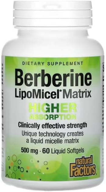 Natural Factors Berberine LipoMicel Matrix Softgels for Healthy Aging and Weight Management, 500 mg, 60 Softgels
