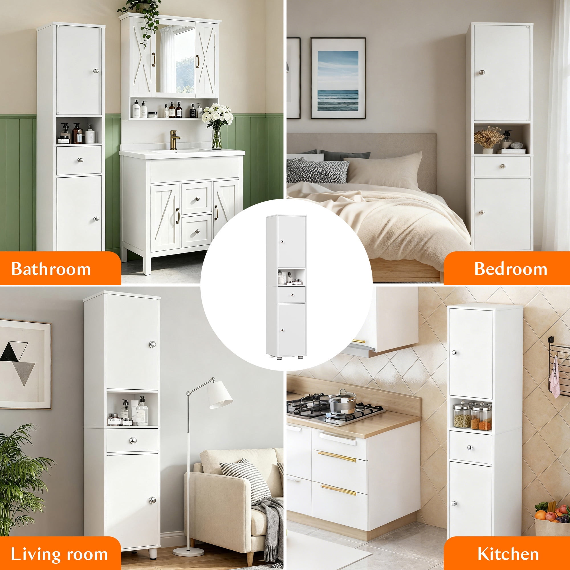 Dalattin 67"H Tall Bathroom Cabinet, Narrow Storage Cabinet Freestanding with 2 Doors & Shelves