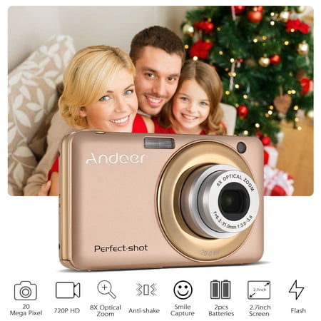 Andoer 20MP 720P HD Digital Camera Video Camcorder with 2pcs Rechargeable Batteries 8X Optical & 4X Digital Zoom Anti-shake 2.7inch LCD Screen Kids Christmas