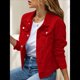 thumbnail image 5 of Chaquetas Vaqueras para Mujer, Básicas, de Larga, con Botones, Estilo Corto, A Rojo L, 5 of 7