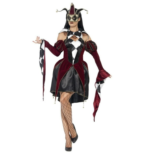 Gothic Venetian Harlequin Costume & Mask Women Vampire Jester Large Mardi Gras