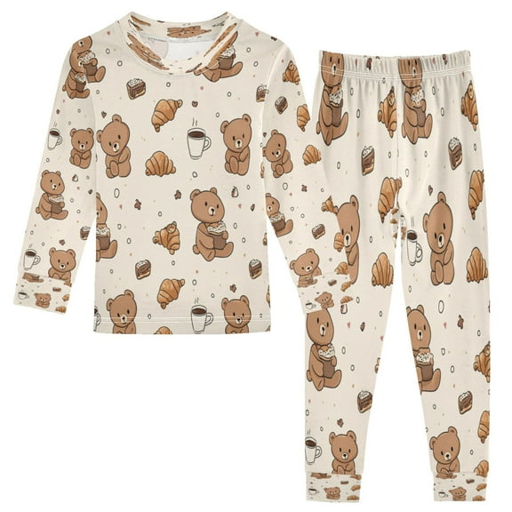 RMDQTR Cotton Pajama Set - 95% Cotton Soft Breathable Elastic Waist Round Neck Sleepwear for 18M-8Y Cute Teddy Bear