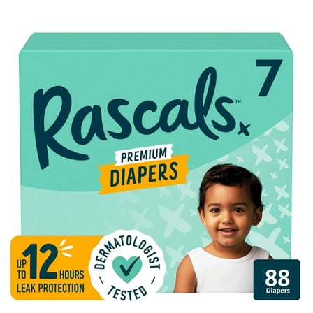 Rascals Premium Absorbent Baby Diapers Size 7, ( 88 Count )
