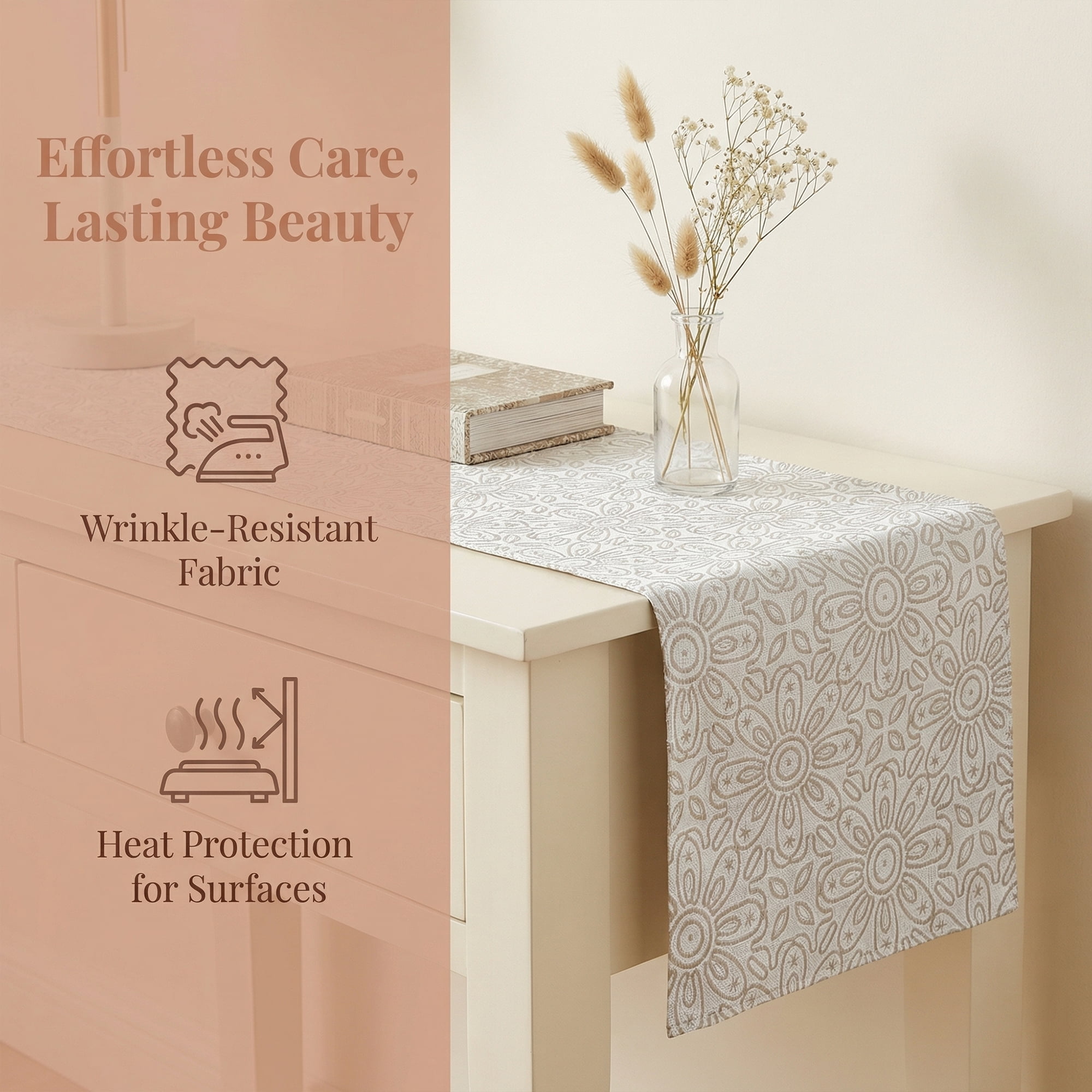 Unique Bargains Floral Elegant Polyester Kitchen Runner for Table Decor Gray 13.8"x70.9"