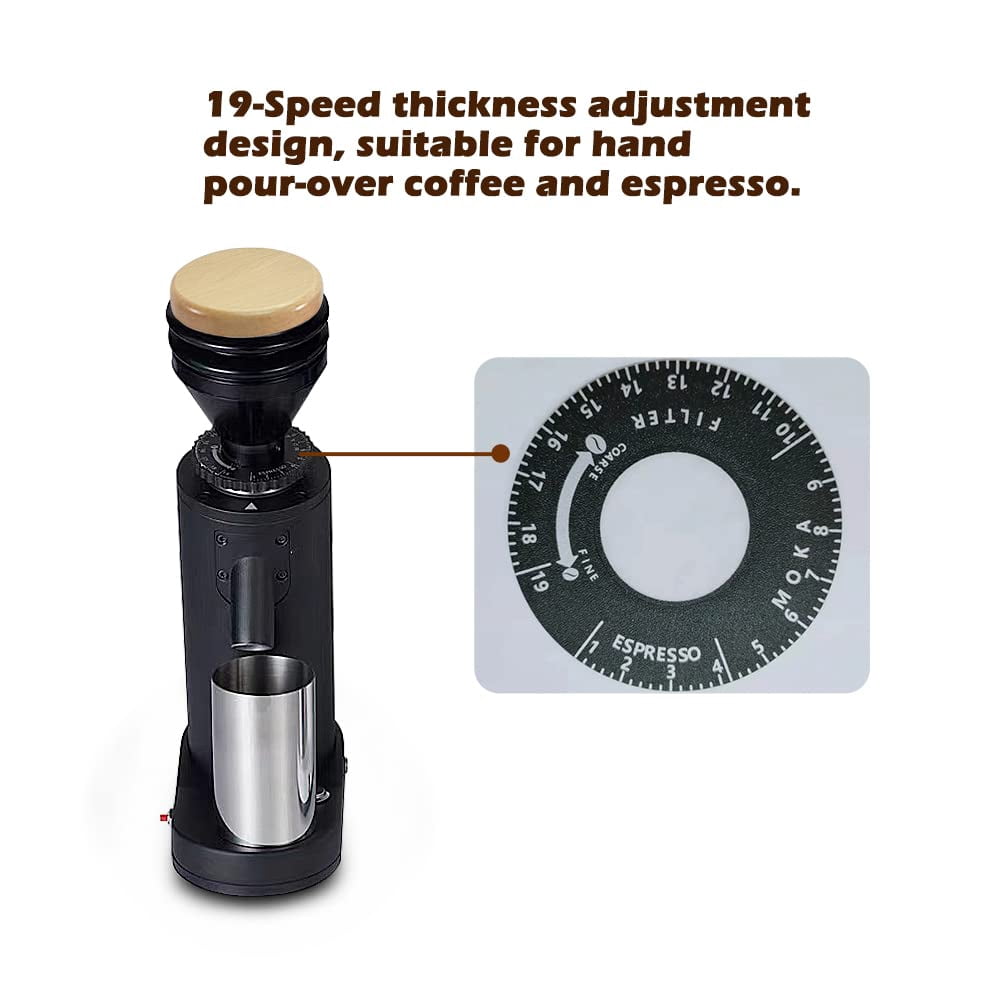 Electric Coffee Grinder - Samll Coffee Bean Mill Machine - 40MM Titanium Burr Metal - 75g Bean Hopper - 19 Gears