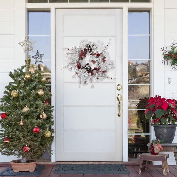 Northlight Berries and Snowflakes Artificial Christmas Wreath - 24" - Red and White - Unlit