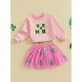 thumbnail image 5 of Toddler Baby Girl St.Patrick's Day Outfit Letter Embroidery Long Sleeve Sweatshirt Sequined Clover Mesh Tulle Skirt 2Pcs Clothes Set, 5 of 8