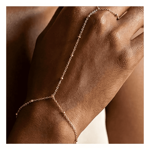 DESIGNICE Gold Hand Chain Bracelet for Women,Ring Bracelet Hand Chain Non Tarnish Waterproof Dainty Finger Bracelet Beaded Cubic Zirconia Layered Twist Link Stack Bracelets Trendy Jewelry Gift Hr