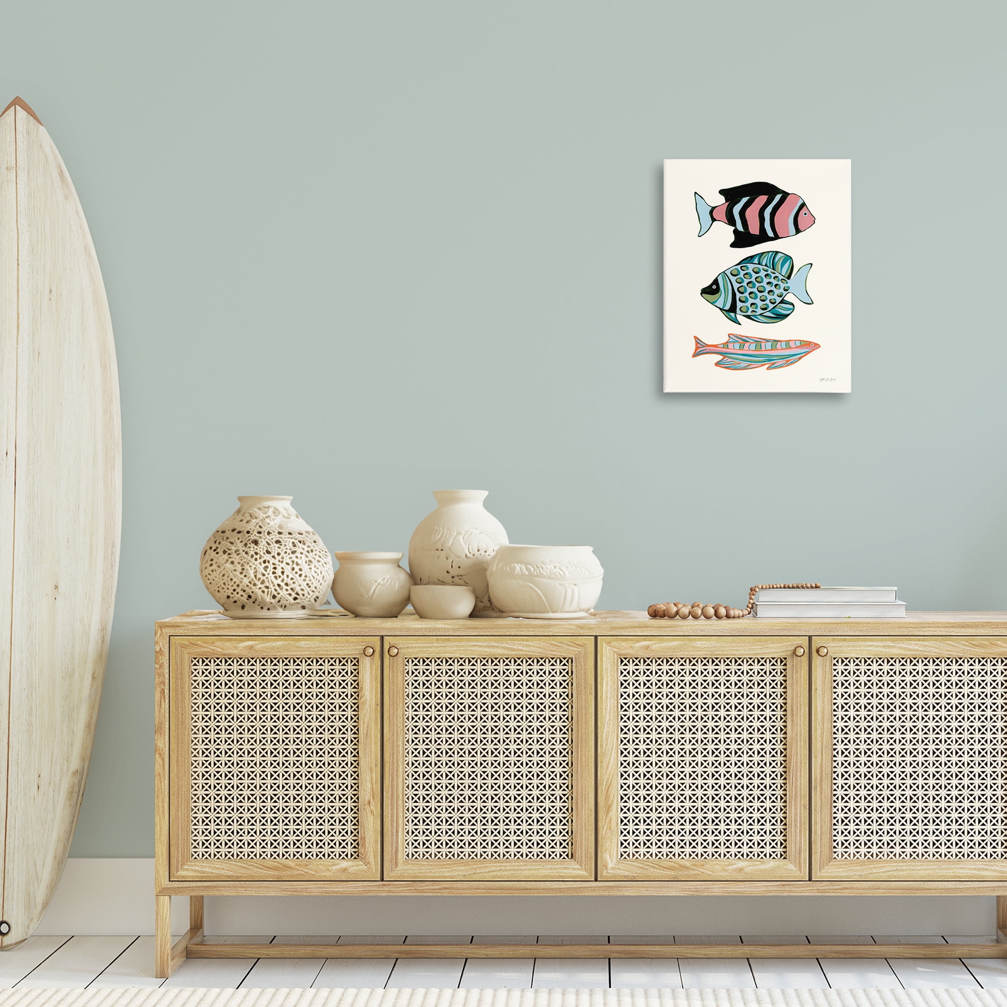 Stupell Industries Tropical Fish Trio Nautical & Beach Painting Wrapped Canvas Art Print Wall Art, 16 x 20