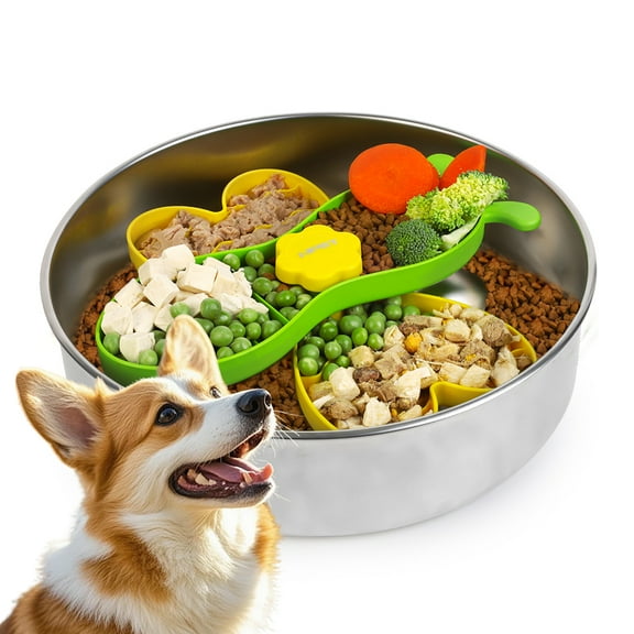 Slow Feeder Stainless Steel Dog Bowls for Large Dogs, Pet Bowls Suitable for Dry, Wet, and Raw Food, Detachable Puzzle Toy for Food Training