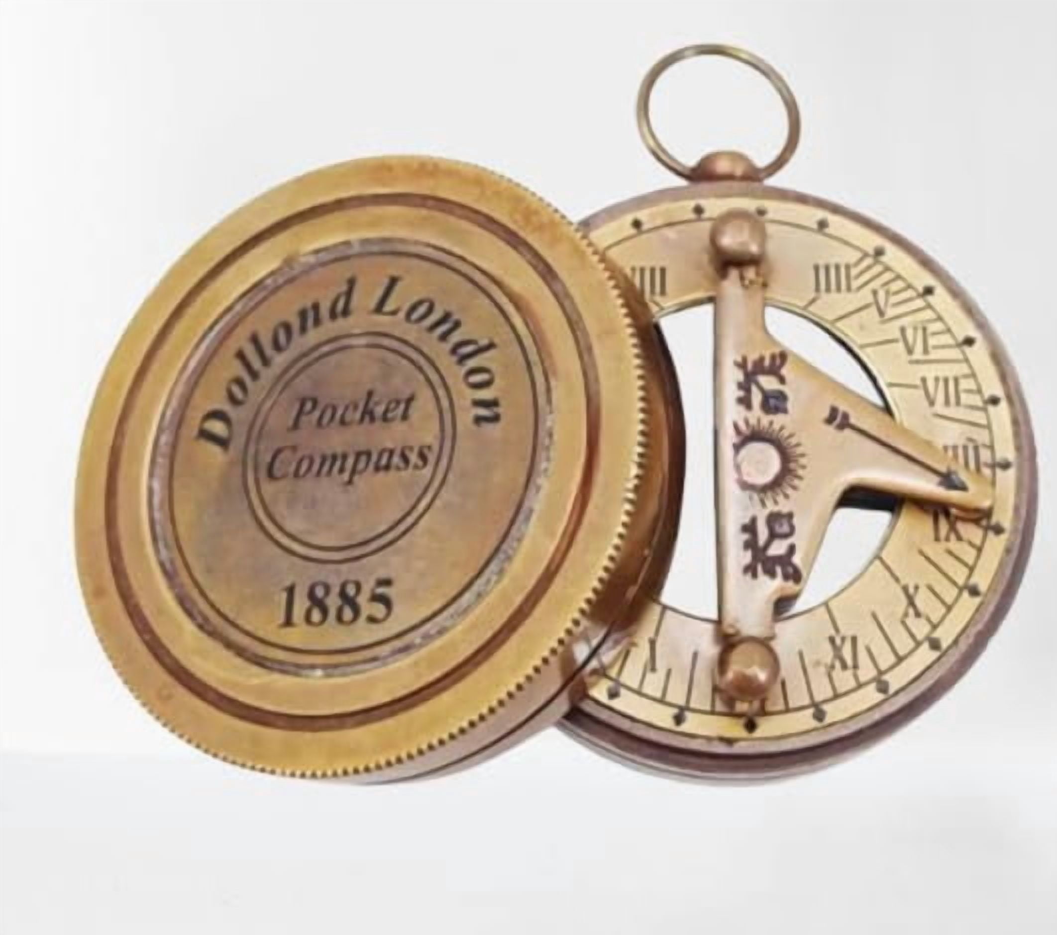 Maritime treasures Brass Push Button Compass with Leather Box Metal Crafts Hiking Camping Compass