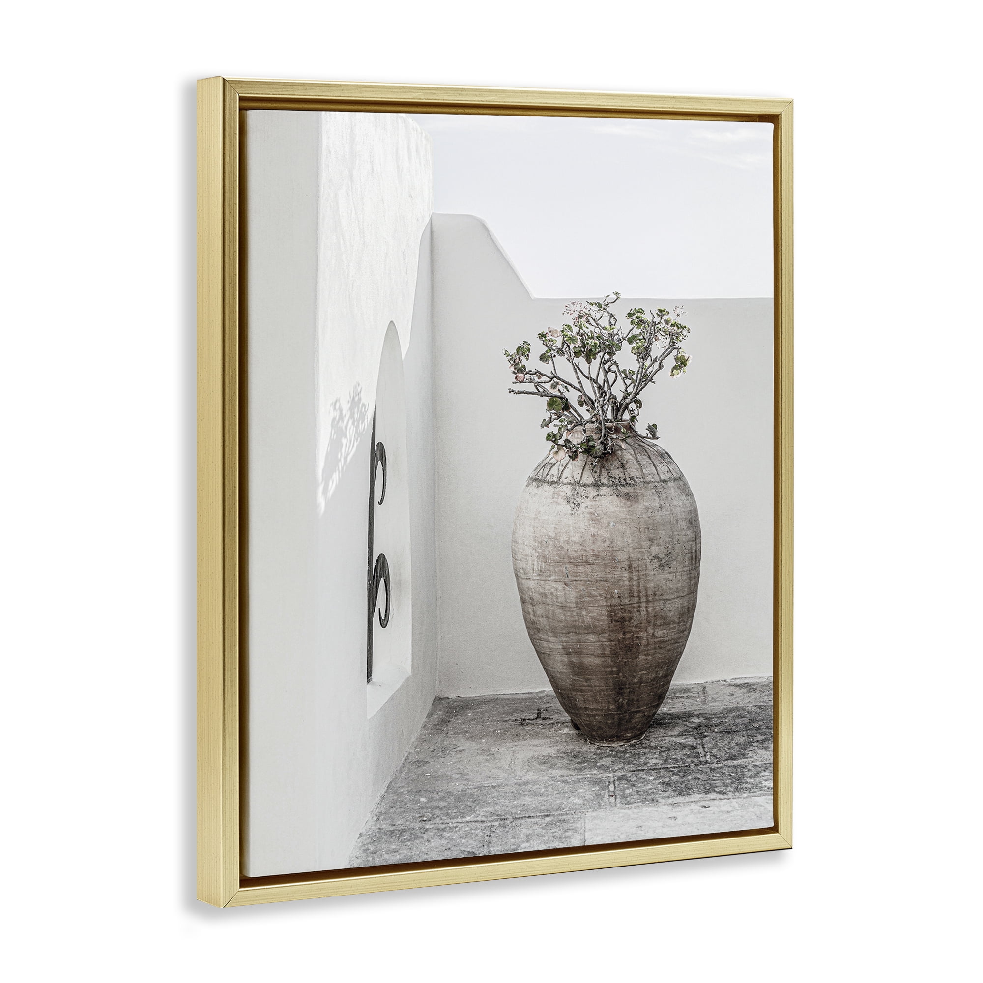 Stupell Industries Flower Vase with Architecture Buildings & Architecture Photography Gold Floater Framed Canvas Art Print Wall Art, 17 x 21