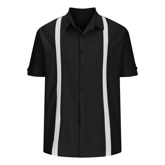 MIUOWANP Men's Short Sleeve Shirts Color Blocking Business Casual Lapel Button up T-shirt Size XXL(12)Black