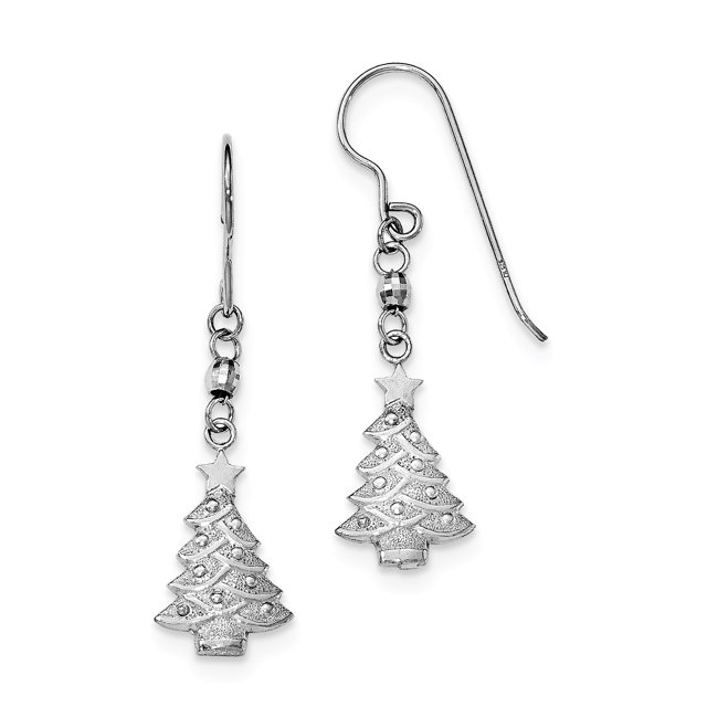 Sterling Silver Rhodium Plated Christmas Tree Dangle Earrings QE11964