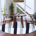 thumbnail image 4 of Navy Blue Aqua Striped Large Area Rugs for Bedroom Living Room, Soft Non Slip Carpet Bedside Rug, Farmhouse Stripe Art Round Floor Cover Kitchen Accent Rug 7' for Dining Room/Office, 4 of 9