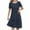 Navy, variant on Young Adult Dresses Women's Summer Cotton and Linen Short Sleeved Round Neck Pleated Dress with Hem Long Skirt S-2XL Gift for Her