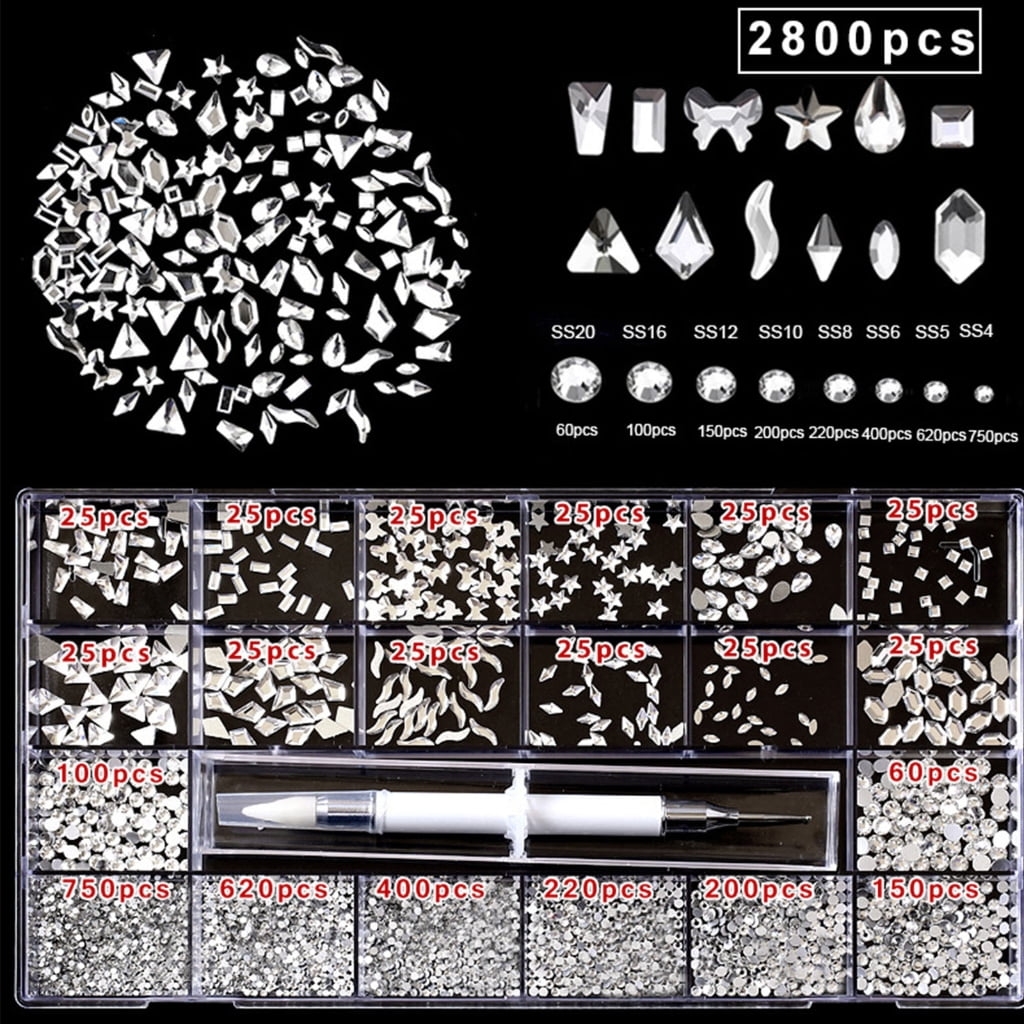 ROZYARD Glass Nail Rhinestones Crystal Nail Gems Stones Multi Shapes Gem Nail Decoration
