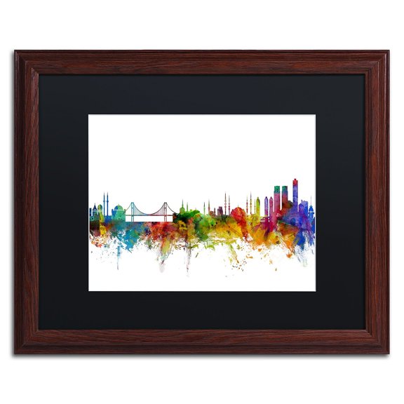 Trademark Fine Art "Istanbul Turkey Skyline II" Canvas Art by Michael Tompsett Black Matte, Wood Frame