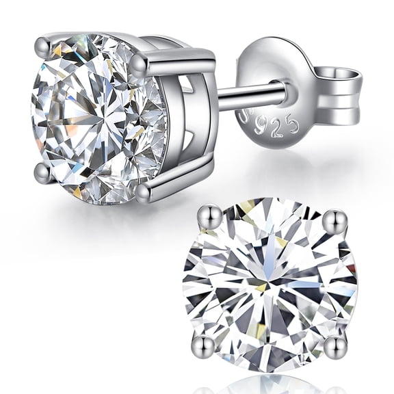 1 pair 925 Sterling Silver Cubic Zirconia Simulated Diamond Sparkly Round Stud Earrings 4mm for Women Men