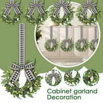 4-Pack 9" Glowing Mini Spring Eucalyptus Wreaths for Cabinet - Gingham Bow & Artificial Greenery, Farmhouse-Style Decor for Kitchen Cabinets & Drawer Home Seasonal Decorations