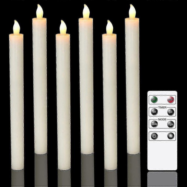 6 Pack Battery LED Candles with Remote Timer, Real Wax Flickering Warm White Light for Christmas, Wedding, Home, Ivory