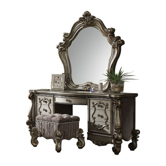 ACME Versailles Wood Bedroom Vanity Desk in Antique Platinum Pewter