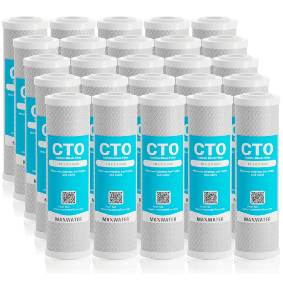 Max Water 10 inch x 2.5 inch, 5 Micron CTO Reverse Osmosis Replacement filter Cartridge(Pack of 25)