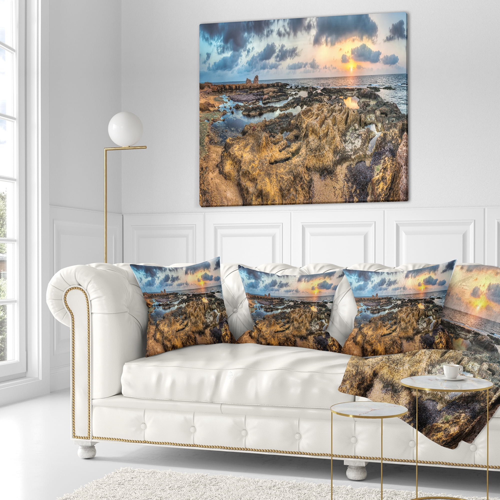 Designart Rocky African Seashore Panorama - Oversized Beach Throw Pillow - 16x16