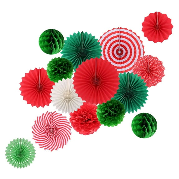15Pcs Creative Christmas Paper Fan and Honeycomb Ball Set Christmas Theme Party Decorations Part Supplies