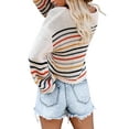 thumbnail image 5 of Seyurigaoka Women Juniors Off Shoulder Knitwear, Ladies Stripe Long Sleeve Loose Sweater, 5 of 6