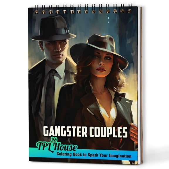 TPLHOUSE Gangster Couples Coloring Book Spiral Bound for Adults, A5 Wooden Cover, 30 Gangster Couples Coloring Pages for Stress Relief and Relaxation