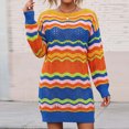 thumbnail image 6 of Vynhevius Womens Colorful Striped Sweater Dress Crew Neck Long Sleeve Casual Mini, 6 of 6