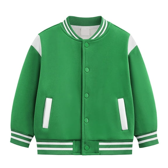 yocbz Kids Baseball Jacket Varsity Coat Fall Winter Fleece Bomber Vintage Outerwear Green,9-10 Years
