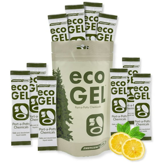 Eco Gel Port-A-Potty and Emergency Toilet Chemicals, Eco-Friendly Liquid Waste Gelling and Deodorizing Powder