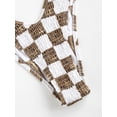 thumbnail image 7 of ZAFUL Women Leisure Smocked Checkered Print V Wired High Leg Bikini Swimwear Coffee M, 7 of 7