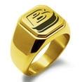 thumbnail image 1 of Stainless Steel Letter B Initial 3D Monogram Engraved Engraved Square Flat Top Biker Style Polished Signet Ring, 1 of 1
