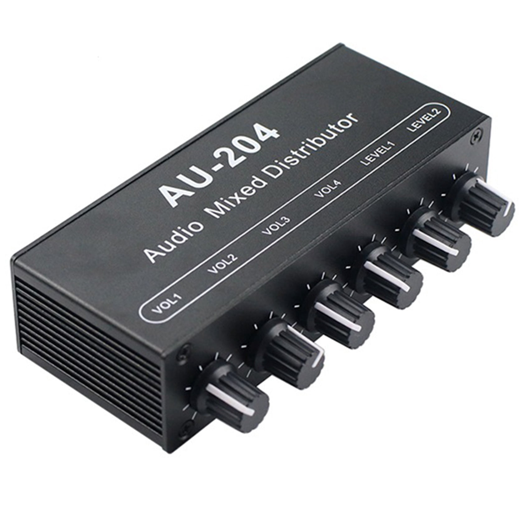 2X Stereo Mixer Audio (2 Input 4 Output) Push Four Headphones or External Power Amplifiers Volume Control,2 x Stereo Mixer,black